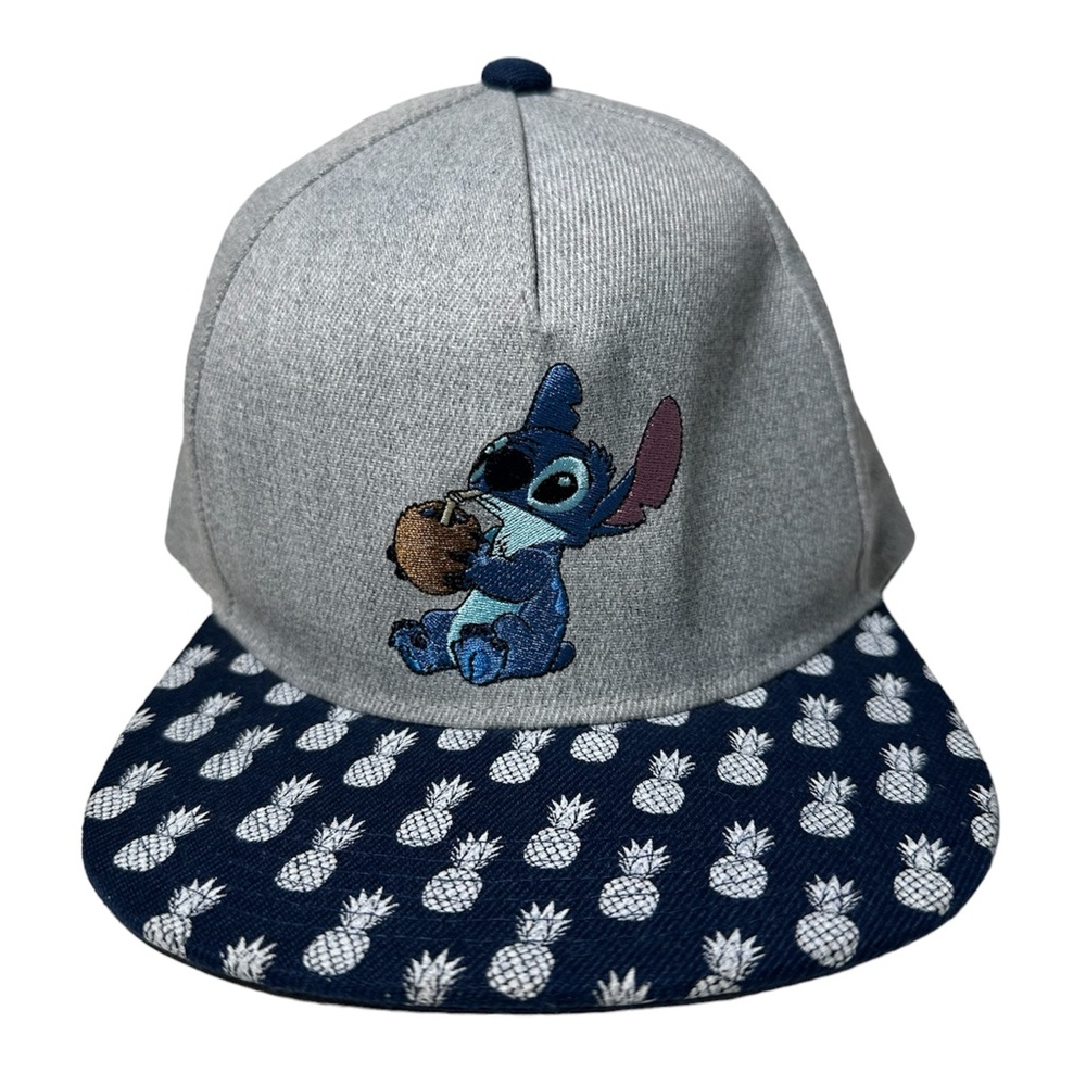 Disney- Men's Navy/Grey- Stich- Embroidered Flat bill Snapback Cap- OS